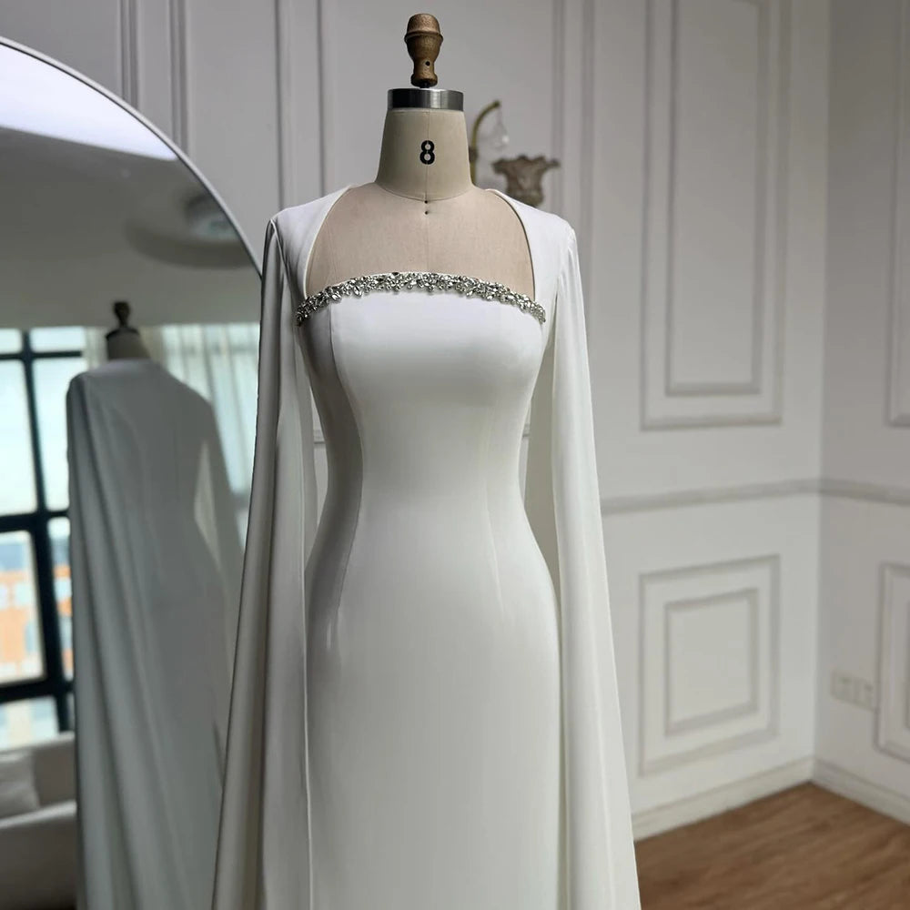 Elegant Blue Mermaid Evening Dress with Cape Sleeves LA72200