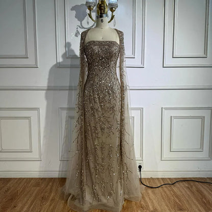 Luxury White Dubai Arabia Beading  Evening Dress With Cape LA72870