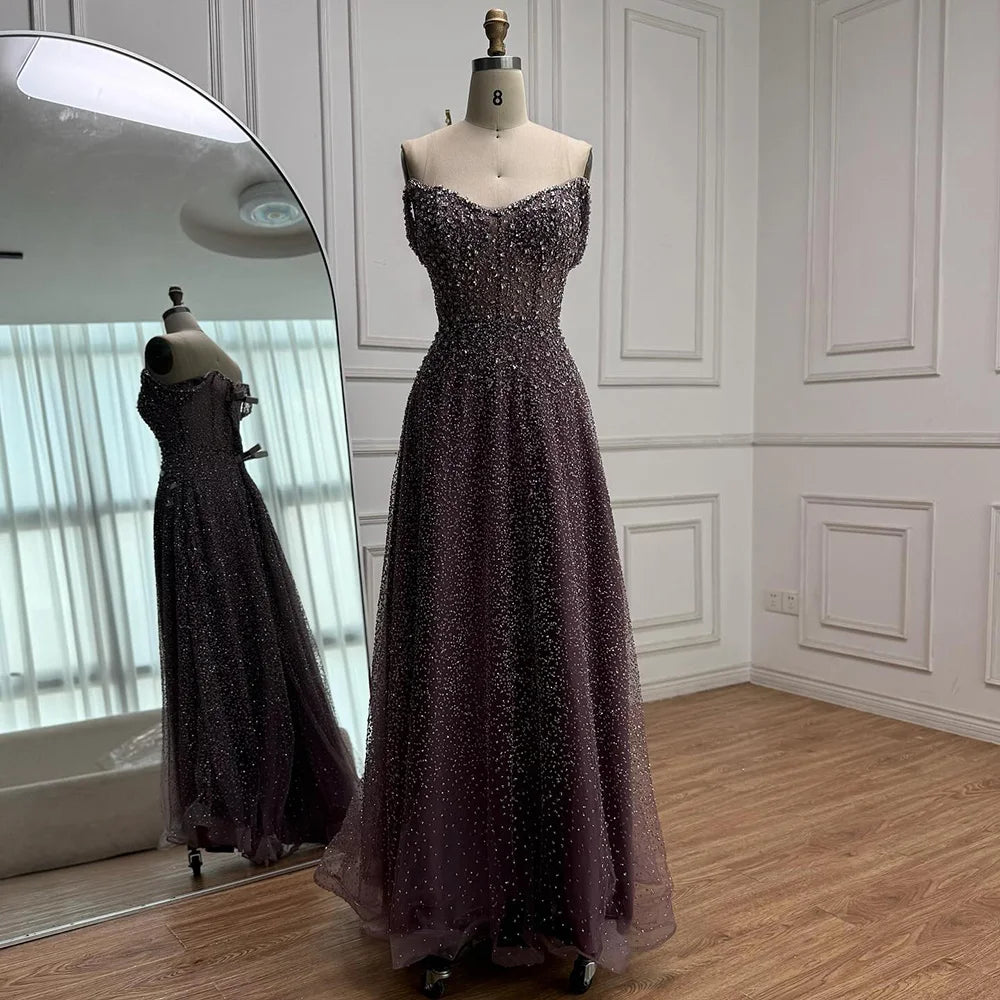 Caramel Off Shoulder A-Line Arabic Evening Dress LA72147B