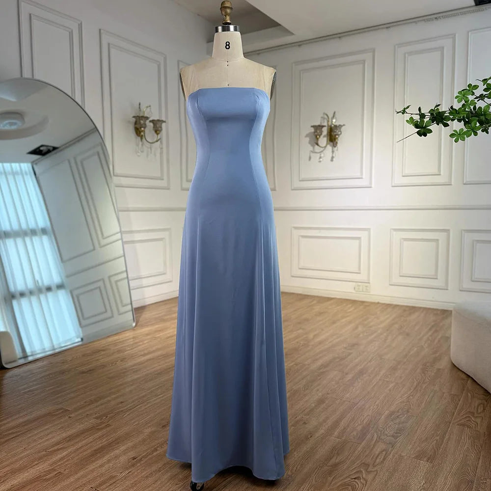 Elegant Blue High Neck Evening Dress with Crystals and Long Cape LA73068