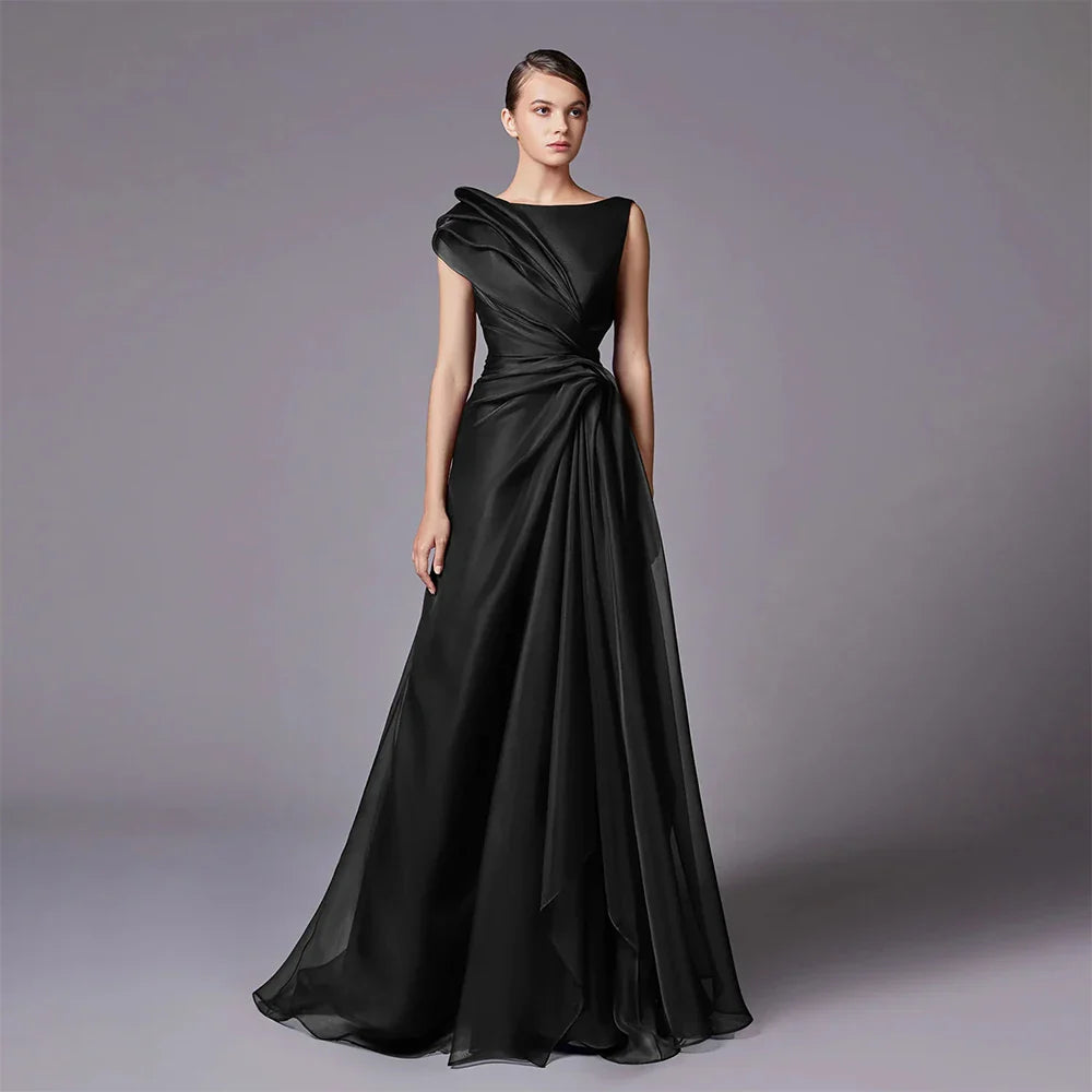 Burgundy Elegant A-Line Evening Dress with Draped Shoulder LA72944