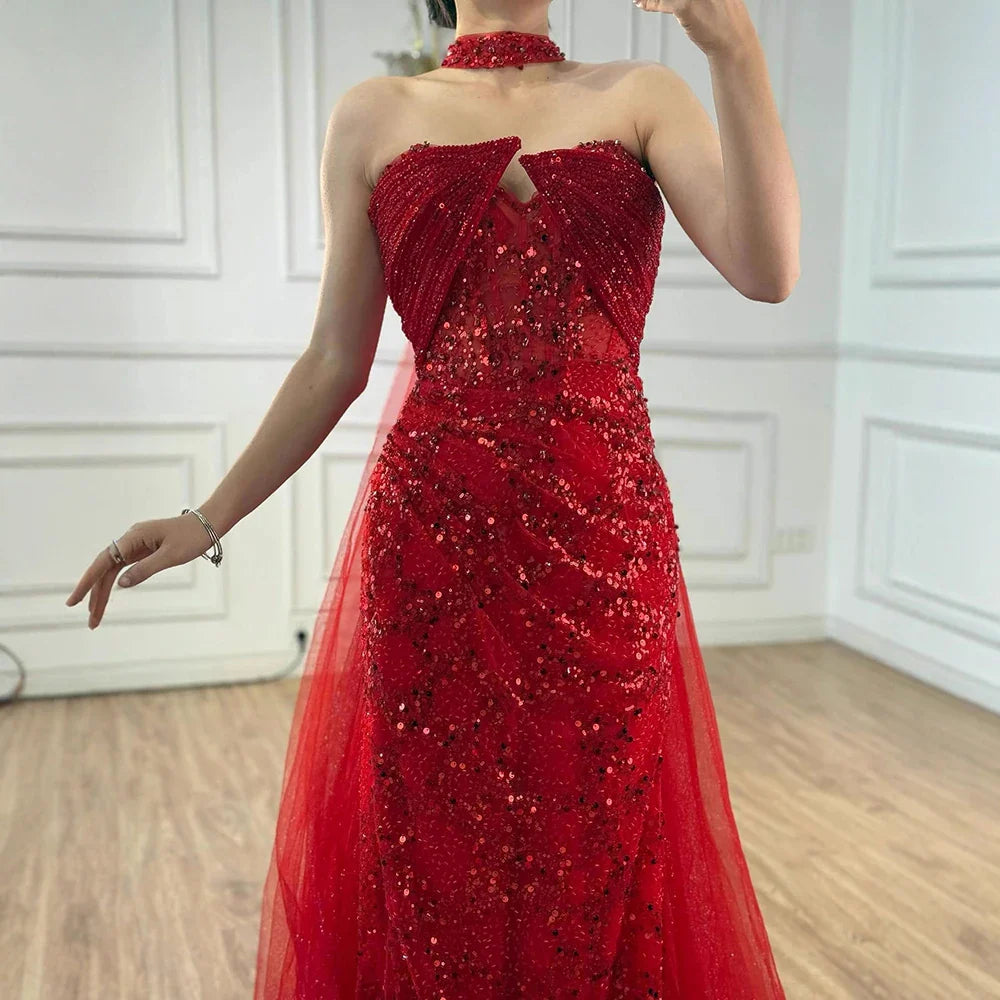 Luxury Gray Beaded Evening Dress with Long Cape LA73159