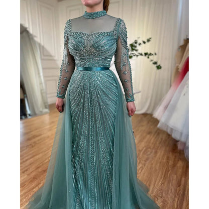 Luxury Nude Muslim Beaded Tassel Mermaid Evening Wedding Party Dresses LA71533