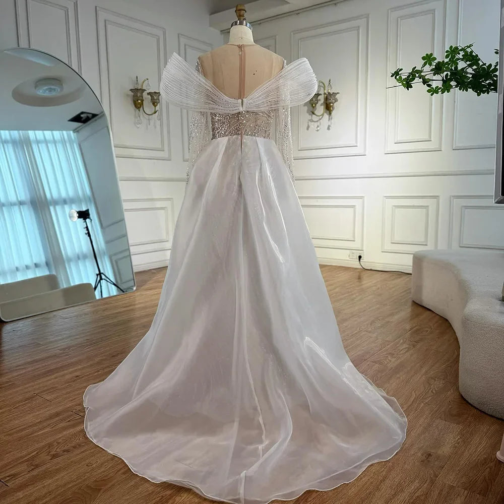Elegant White Nude Sequin Beaded Mermaid Evening Gown LA72266C