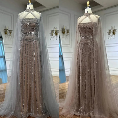 Luxury Caramel A-Line Beaded Evening Dress for Dubai Occasion LA72873