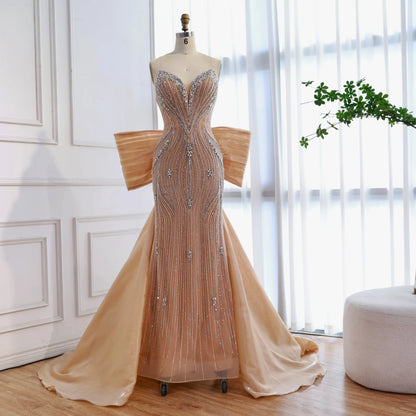 Luxury Designer Pink Mermaid Evening Dress with Big Bow LA73061