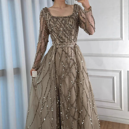 Dubai Luxury Beaded Mermaid Evening Dress With Long Sleeves LA70765L