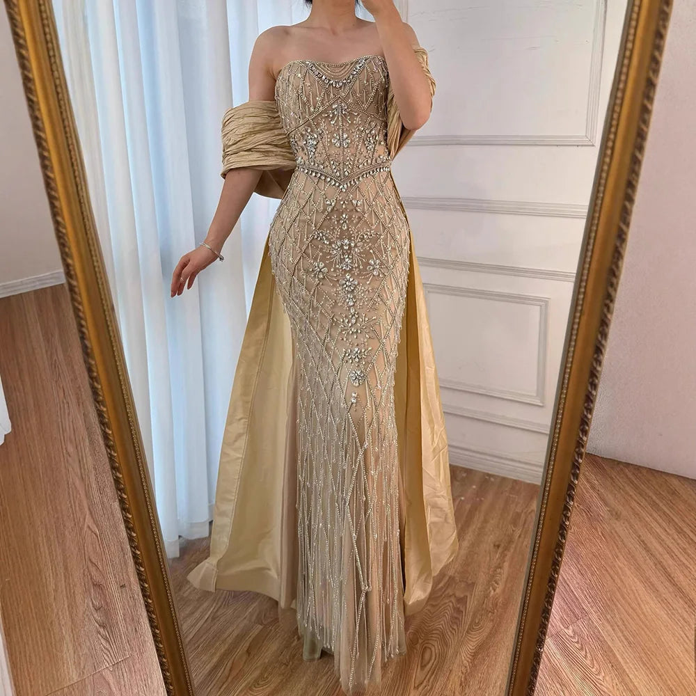 Luxury Designer Dubai  Nude Beaded Mermaid Evening Dress LA72819