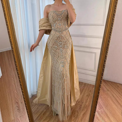 Luxury Designer Dubai  Nude Beaded Mermaid Evening Dress LA72819