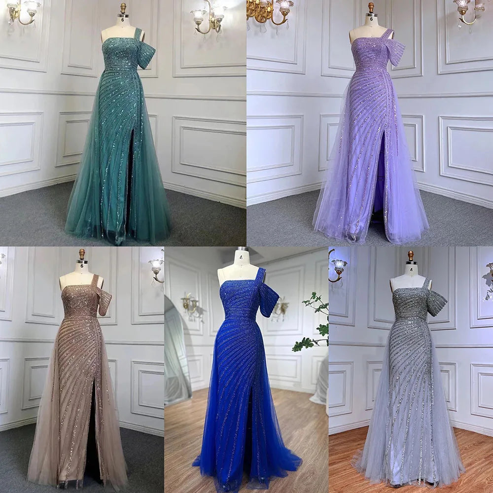 Luxury Sage Green Evening Dress One Shoulder Wedding Party Gowns LA71651