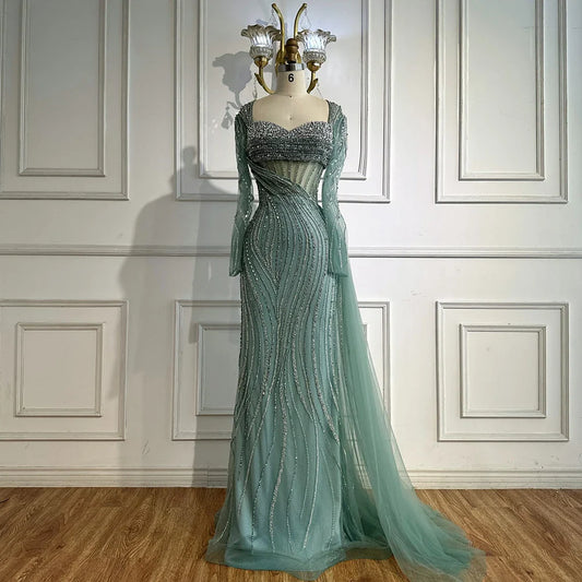 Luxury Nude Beaded Crystal Evening Dress with Overskirt LA72812