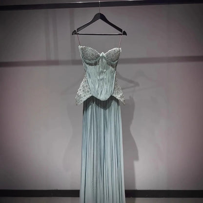 Luxury Sage Green Two Pieces Corset Evening Dress LA73360