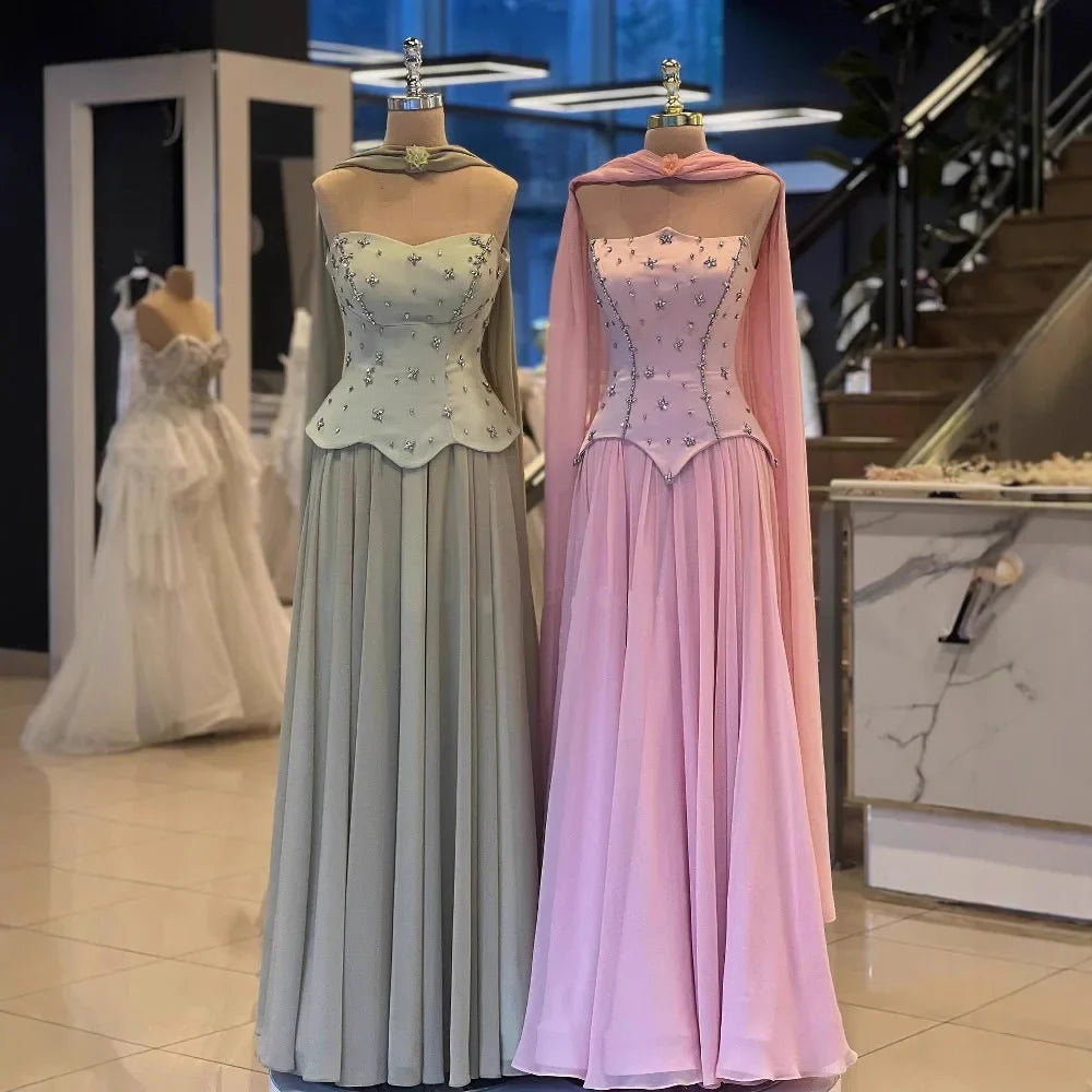 Elegant Sage Green Strapless A-Line Chiffon Evening Dress LA73073