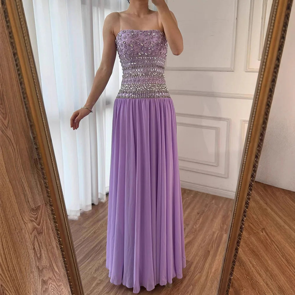 Lilac Strapless Beaded A Line Arabic Evening Dress LA73044
