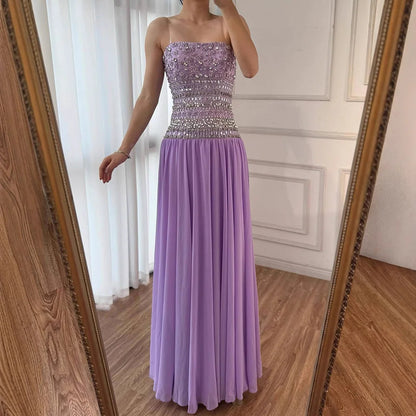Lilac   Beaded A Line Arabic Evening Dress LA73044