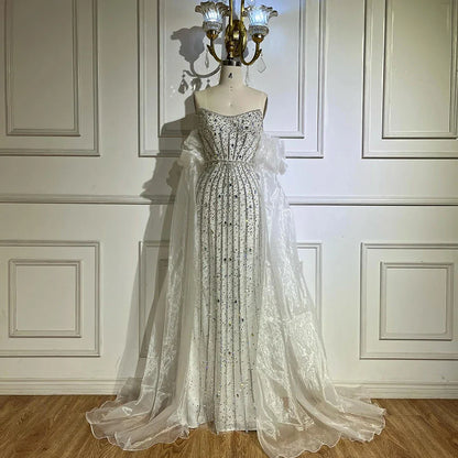 Arabic Pink Beaded Mermaid Evening Dress Puff Sleeves LA72569