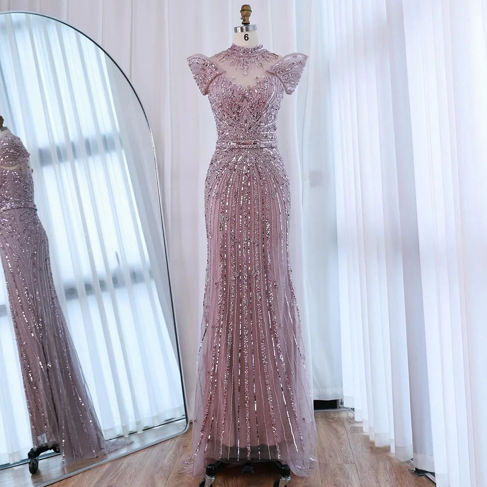 Luxury Caramel Mermaid Luxutry Beaded Evening Dress LA73082