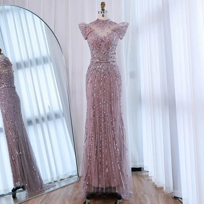 Luxury Caramel Mermaid Luxutry Beaded Evening Dress LA73082