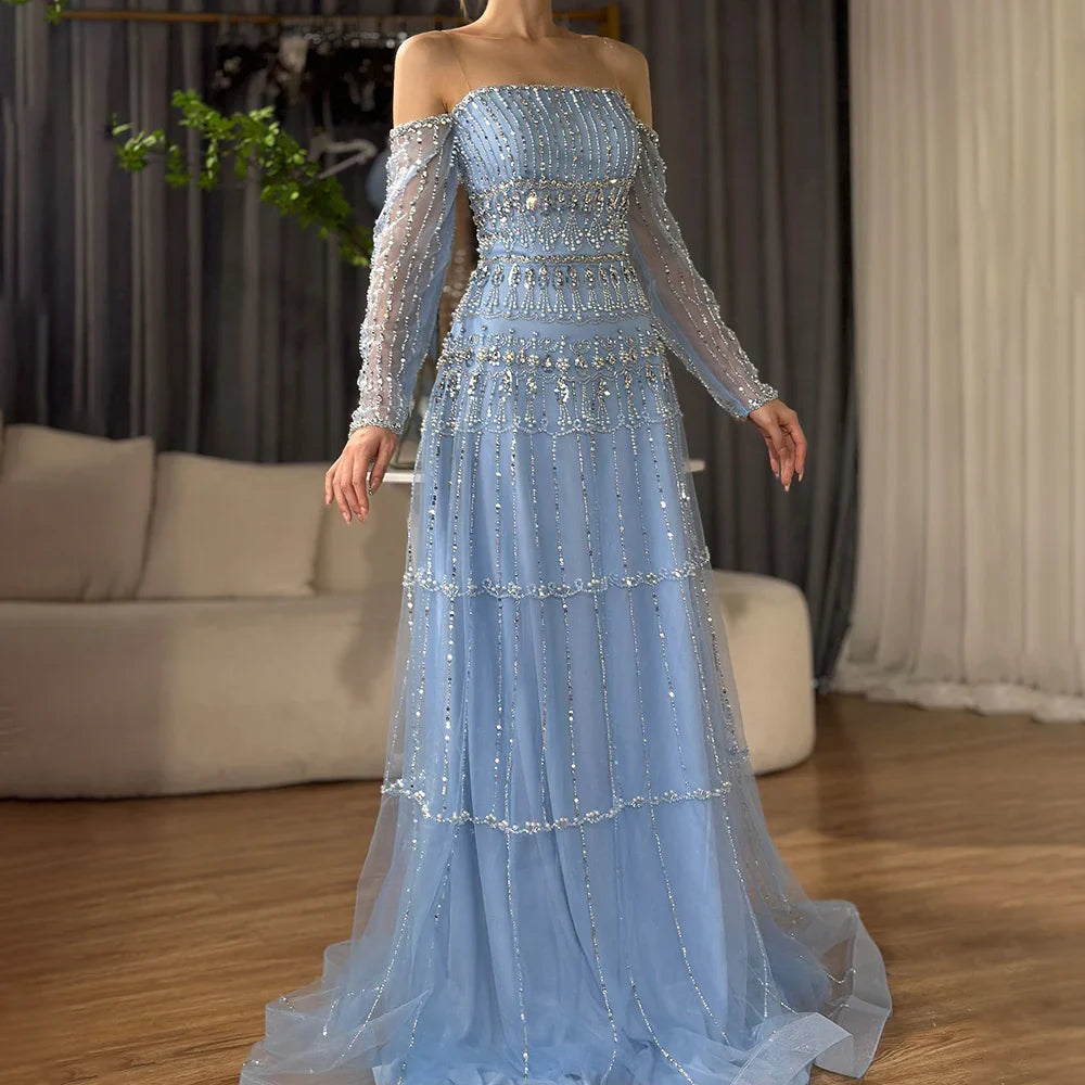 Luxury Sage Green Beaded Mermaid Evening Dress LA72350
