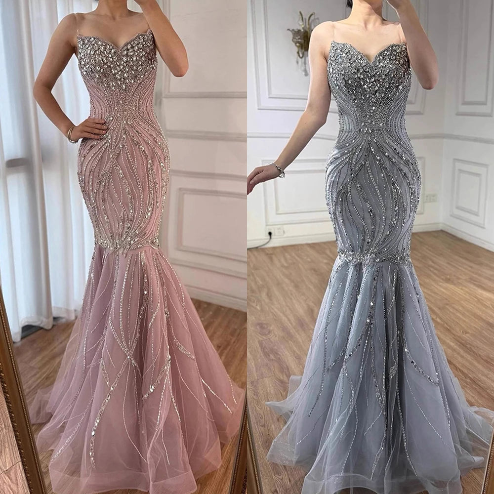 Luxury Pink Beaded   Mermaid Evening Dress LA73124