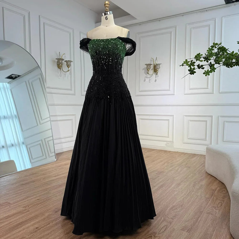 Luxury Beaded Black Green Strapless Dubai Evening Dress for Party LA72406