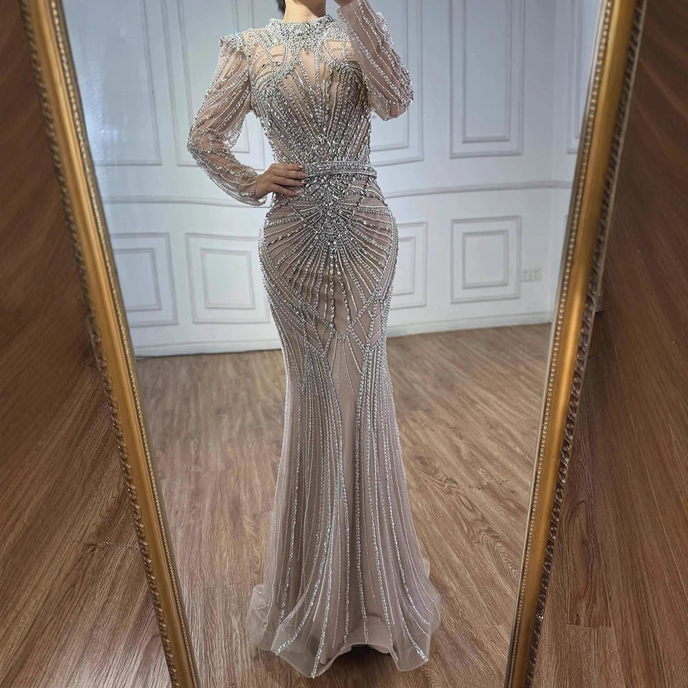 Modest Caramel High Collar Evening Dress for Wedding Guest LA73203