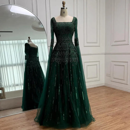 Caramel A-Line Evening Dress with Beaded Cape Sleeves LA73089