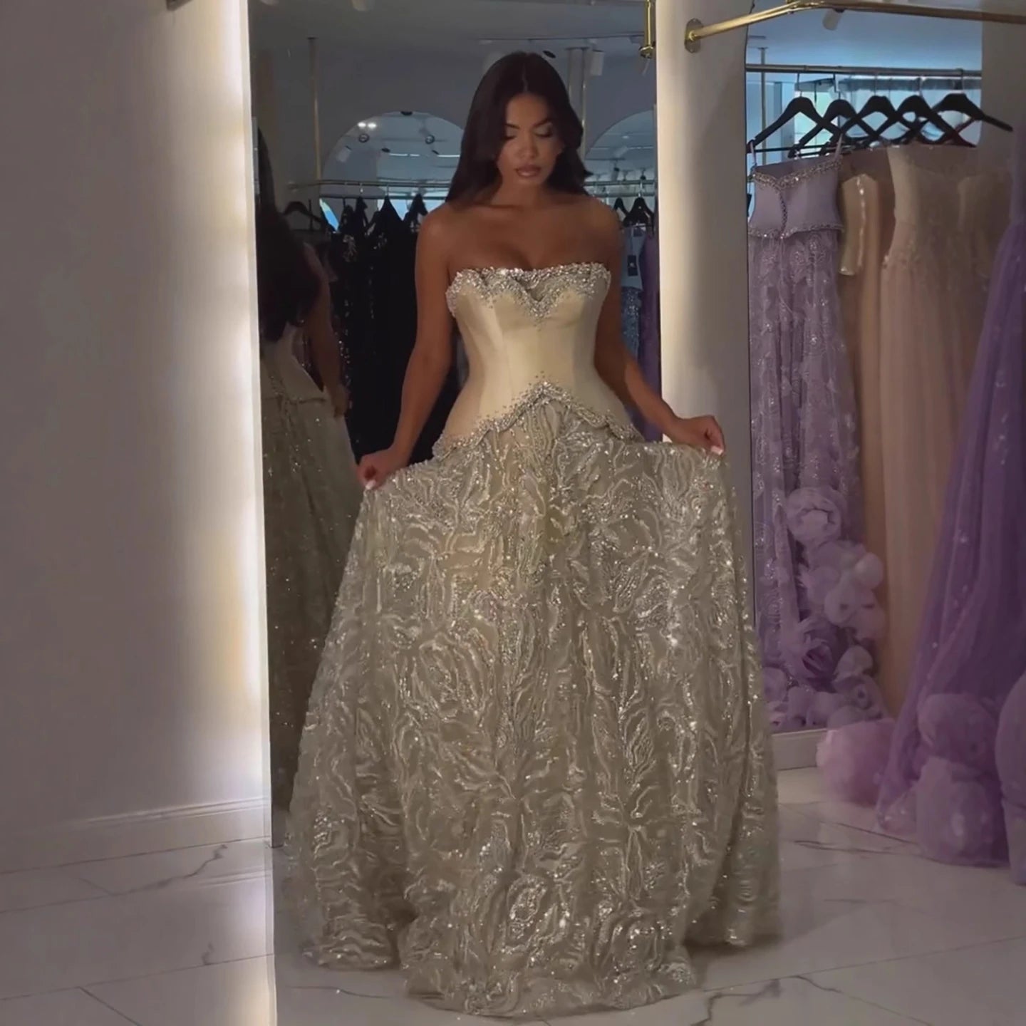 Luxury Champagne Crystal Two Pieces Evening Dress LA73050D