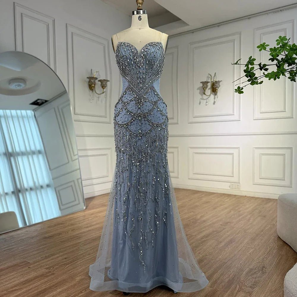 Luxury Nude Cape Sleeves Beaded Crystal Evening Dress LA72806