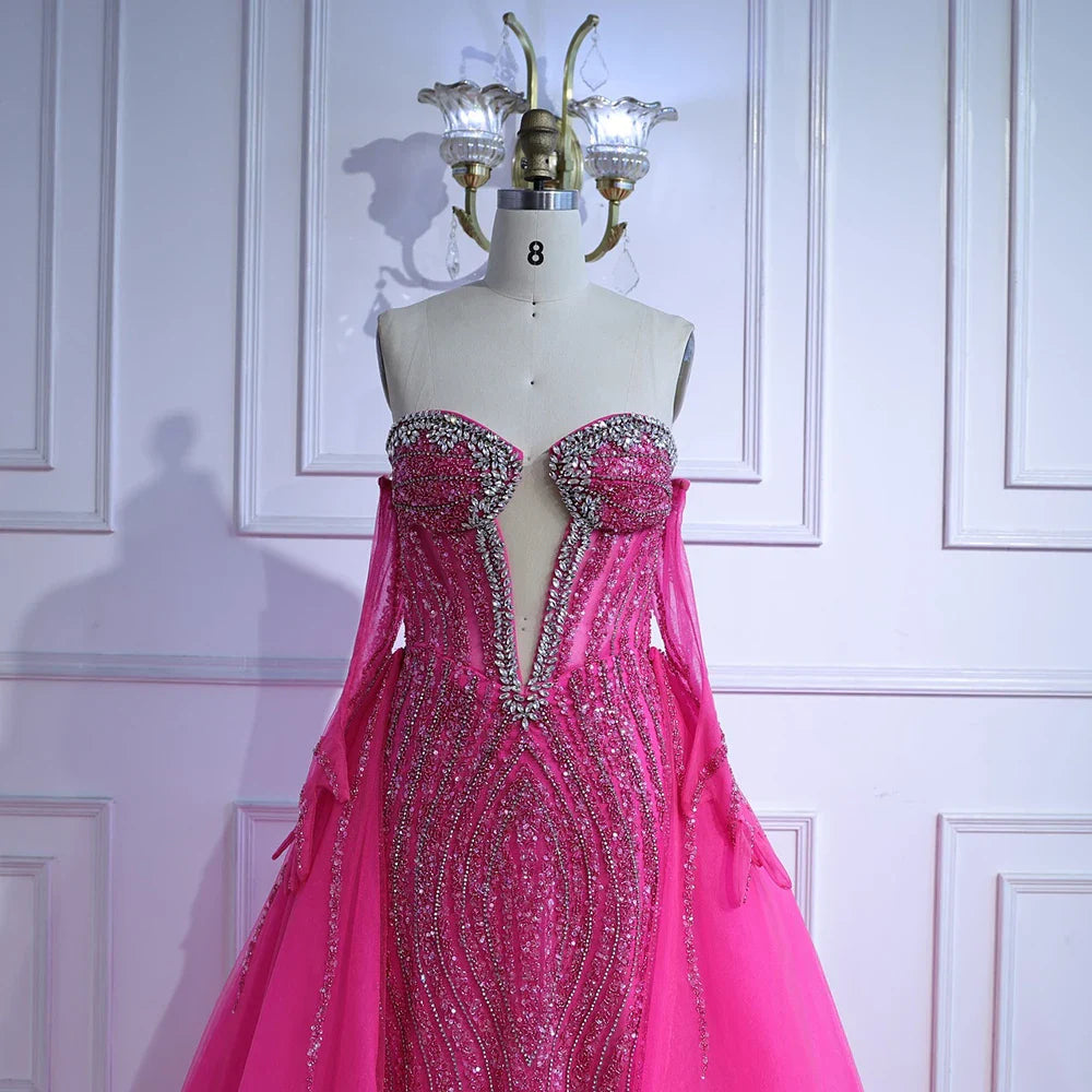 Luxury Blue Mermaid Evening Dress with Gloves and Overskirt LA72582