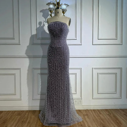 Elegant Crystal Beaded   Lilac Mermaid Evening Gown LA72950