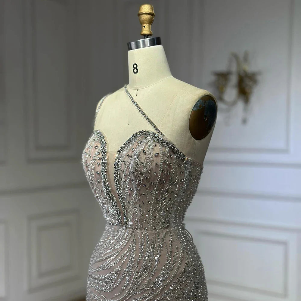 Luxury Nude One Shoulder Beaded Evening Gown LA72872