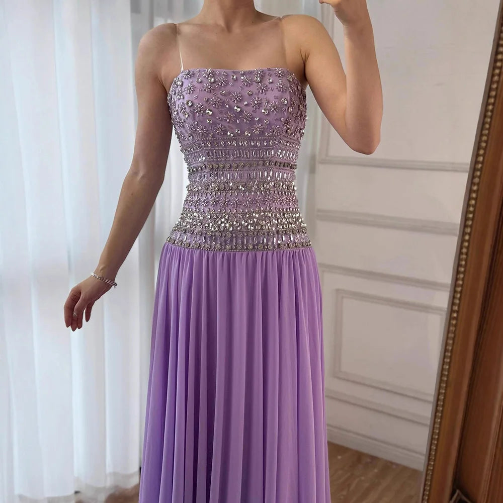 Lilac Strapless Beaded A Line Arabic Evening Dress LA73044