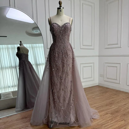 Luxury Nude Beaded Evening Dress with Overskirt 2025 LA73121