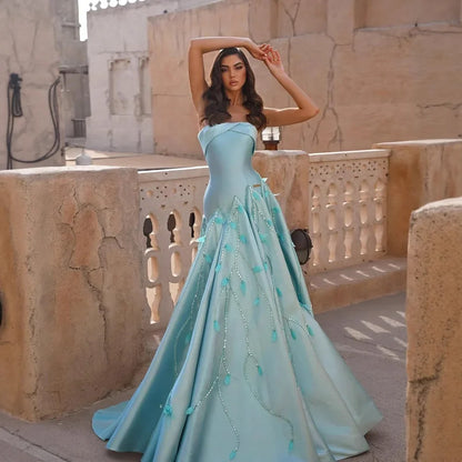 Luxury Blue   Satin Mermaid Evening Dress LA73046