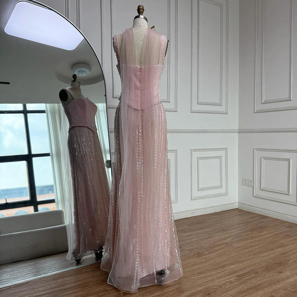Glamorous Pink   Mermaid Evening Dress with Pearls LA73070