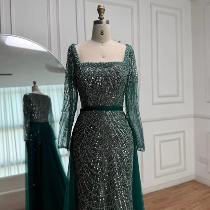 Blue Square Evening Dress  With  Long Sleeve  Plus Size LA72032N