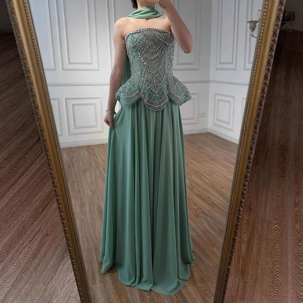 שמלת ערב שיפון עם חרוזים בצבע עירום מעוצב יוקרתי לחתונה LA72915