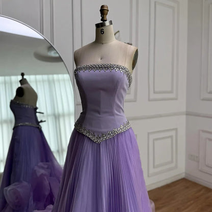 Luxury Lilac   Beaded Evening Dress with Floral Train LA72913A