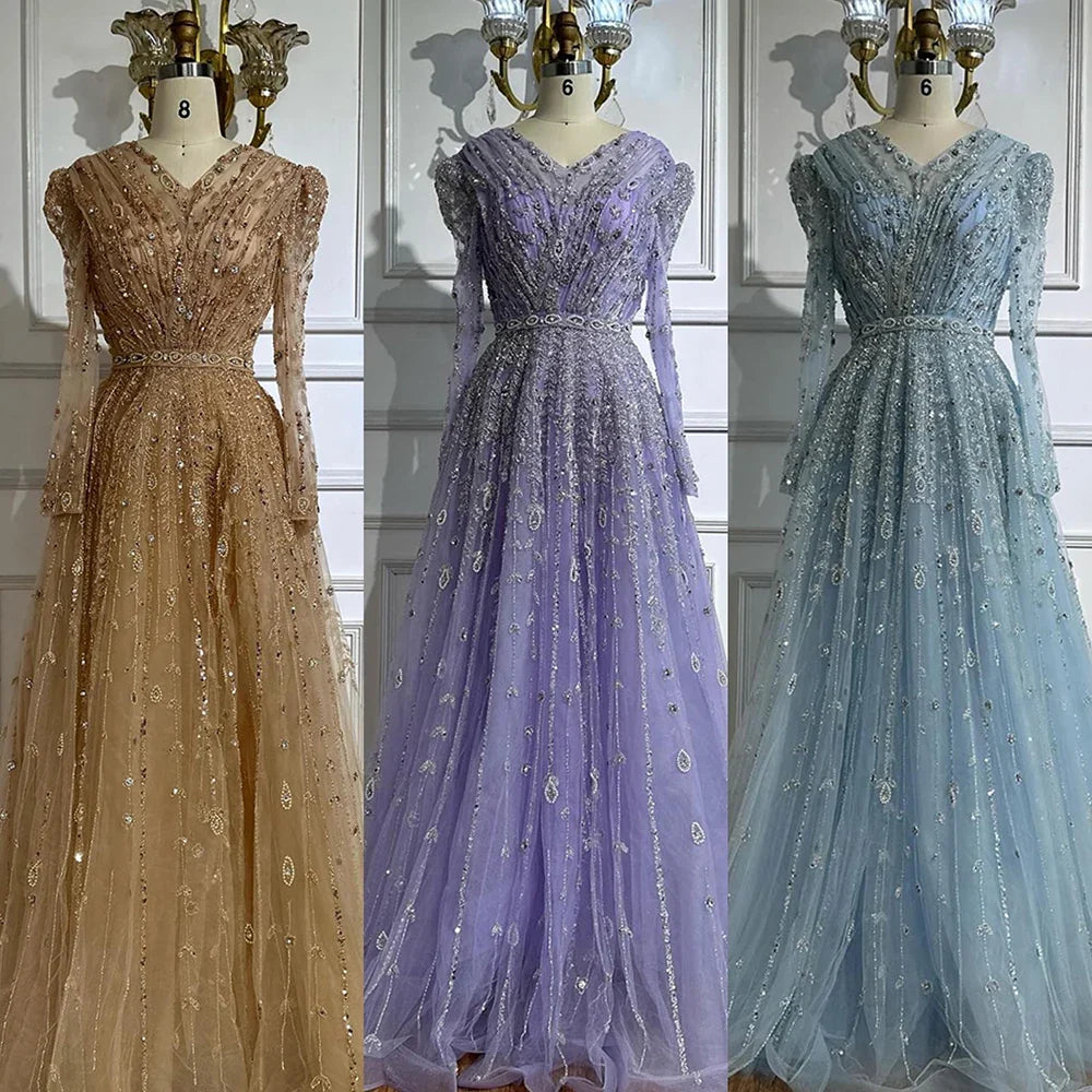 Luxury Nude A Line Beaded Evening Dress for Formal Occasion LA71803D