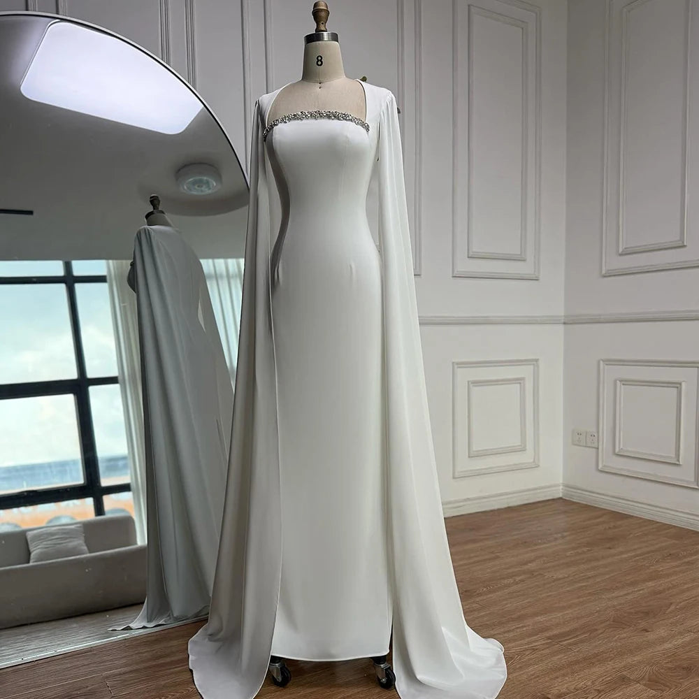 Elegant Blue Mermaid Evening Dress with Cape Sleeves LA72200