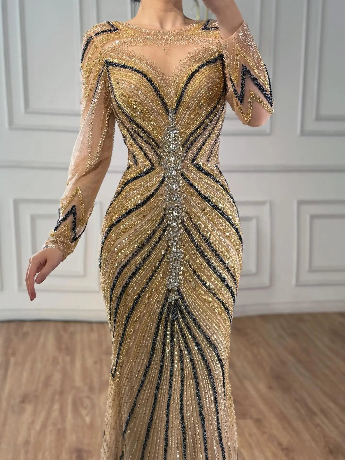 Luxury Pink Modest Dubai Mermaid  Evening  Dress  Long Sleeevs 2026 LA73213