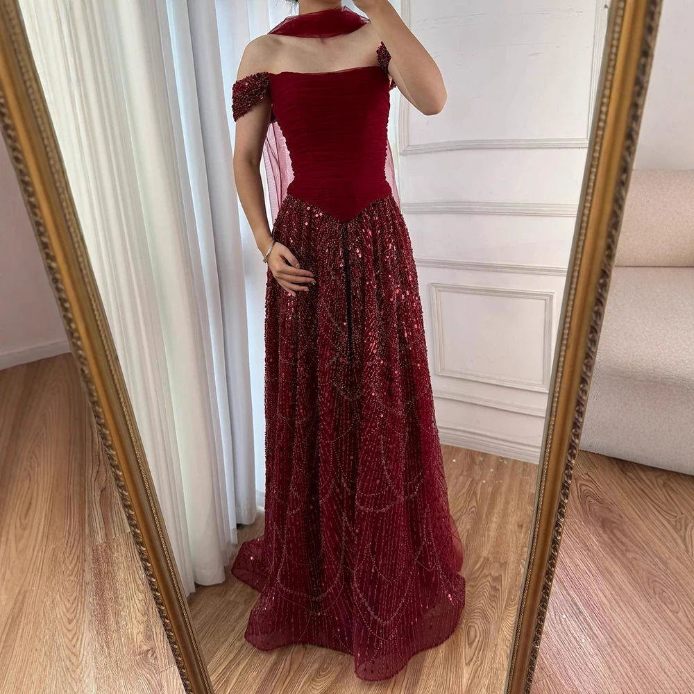Luxury  Arabic  Pink Pearls  Evening Dress  With Cape LA72922
