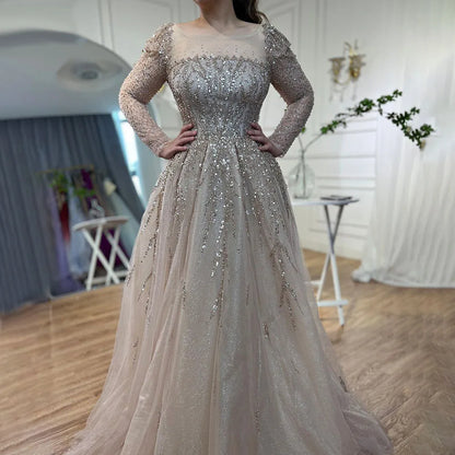 Luxury Pink Long Sleeves Dubai  Evening Dresses  Gowns For Party LA71915