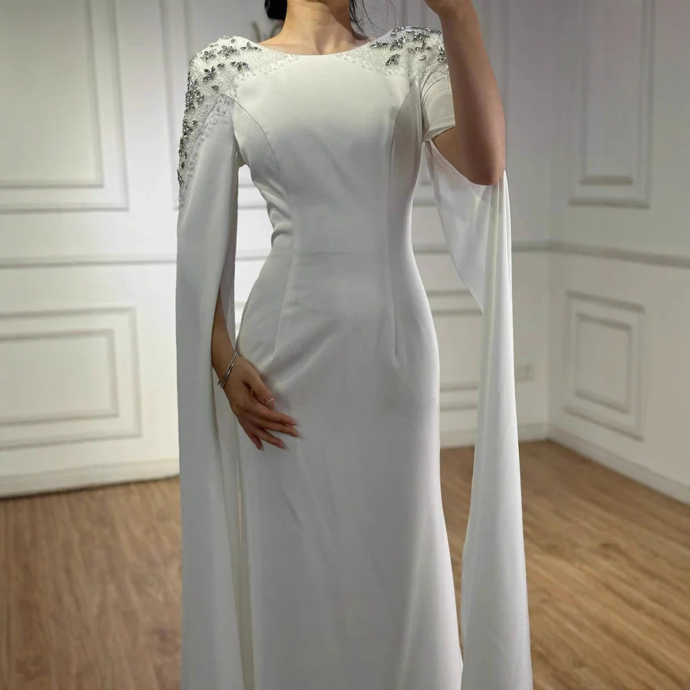 Luxury White Mermaid Evening Dress with Cape LA70934