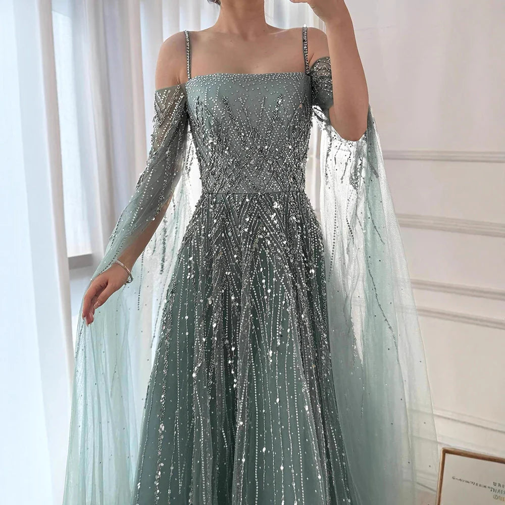 Luxury Caramel Evening Dress with Cape sleeves LA72957