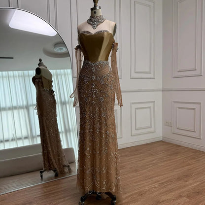 Luxury Beaded   Evening Dress Sheer Long Gloves LA72929