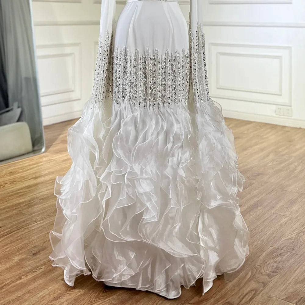 Elegant Nude Beaded Mermaid Evening Dress with Cape Sleeves LA72317C