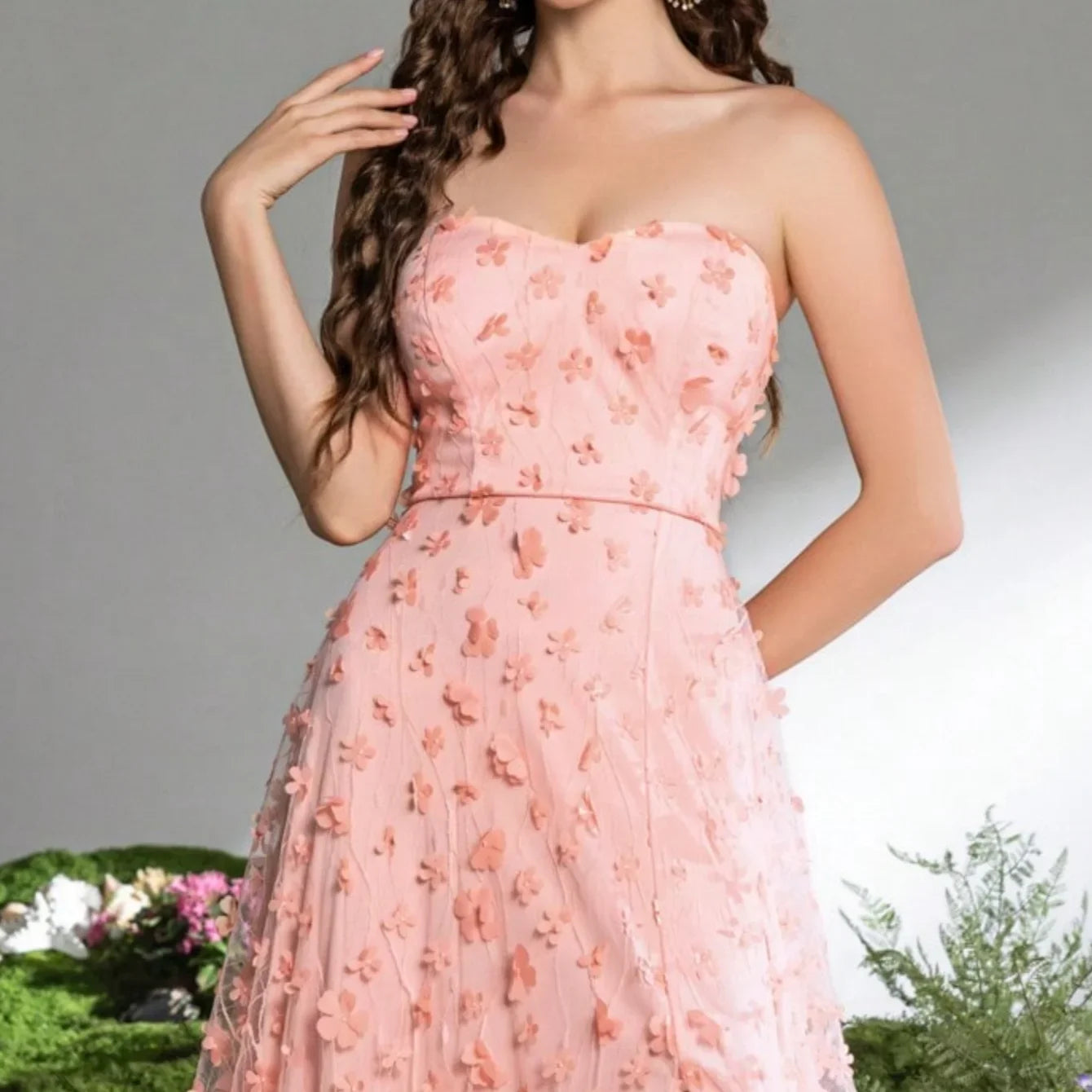 Pink 3D Flower Dubai Off-Shoulder A-Line Evening Dress LA73227