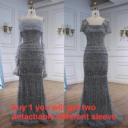 Luxury White Mermaid Square Neck Short Sleeves Evening Dresses LA72714